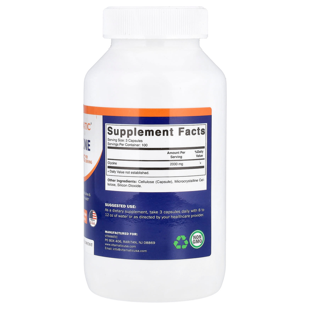 Vitamatic, глицин, 300 вегетарианских капсул (666 мг в 1 капсуле)