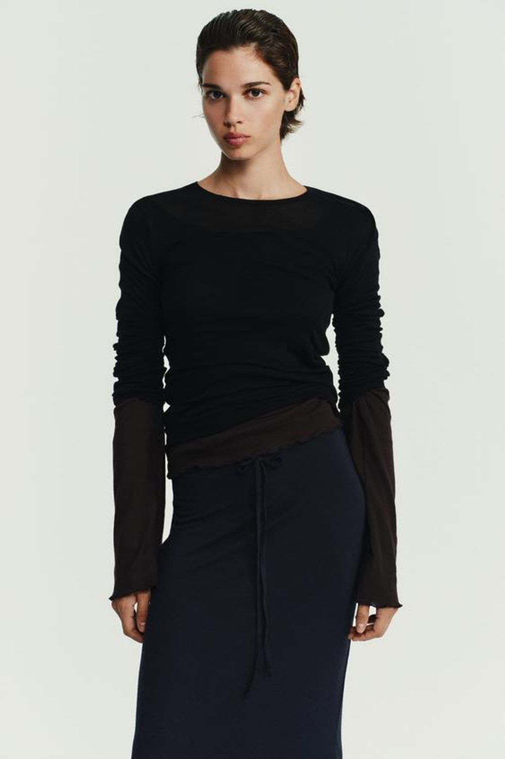 ZARA ЮБКА ИЗ МЯГКОГО МОДАЛА, ТЕМНЫЙ АНТРАЦИТ