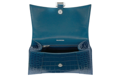 Balenciaga Crocodile Pattern Embossed Cow Leather Crossbody Bag Clutch Women"s Blue