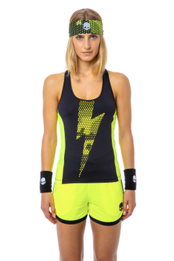 Женский топ теннисный Hydrogen Tech Thunderbolt Tank Top - black/yellow fluo