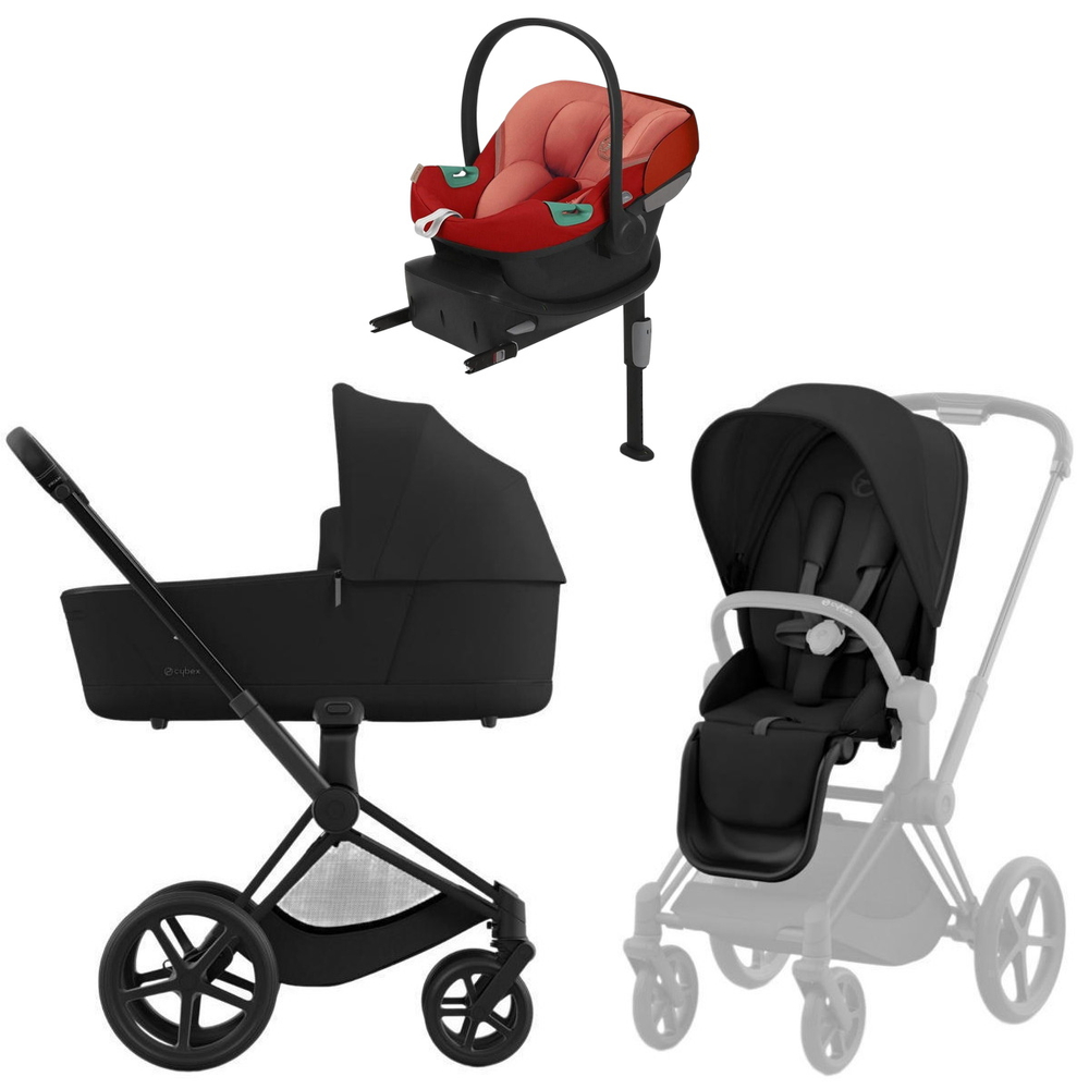 Коляска Cybex Priam IV Matt Black complete Aton S2 Hibiscus Red Base One 4 в 1 Sepia Black
