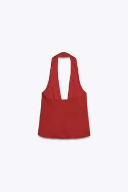 ZARA ЖИЛЕТ-ХАЛТЕР С УЗЛОМ, ЧЕРЕПИЧНЫЙ