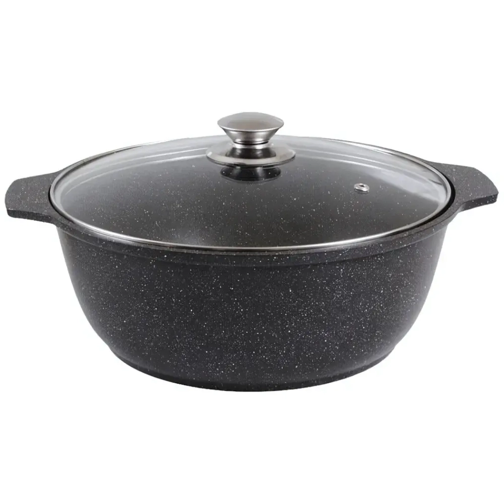 Кастрюля-жаровня 4л «Мраморная»(темный мрамор) со стеклянной крышкой жмт42а