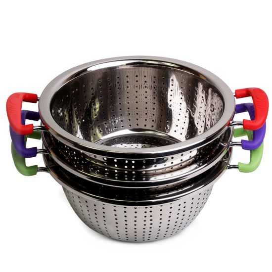 Дуршлаг 24 см. из нержавеющей стали с двумя силиконовыми ручками Kamille КМ-4358