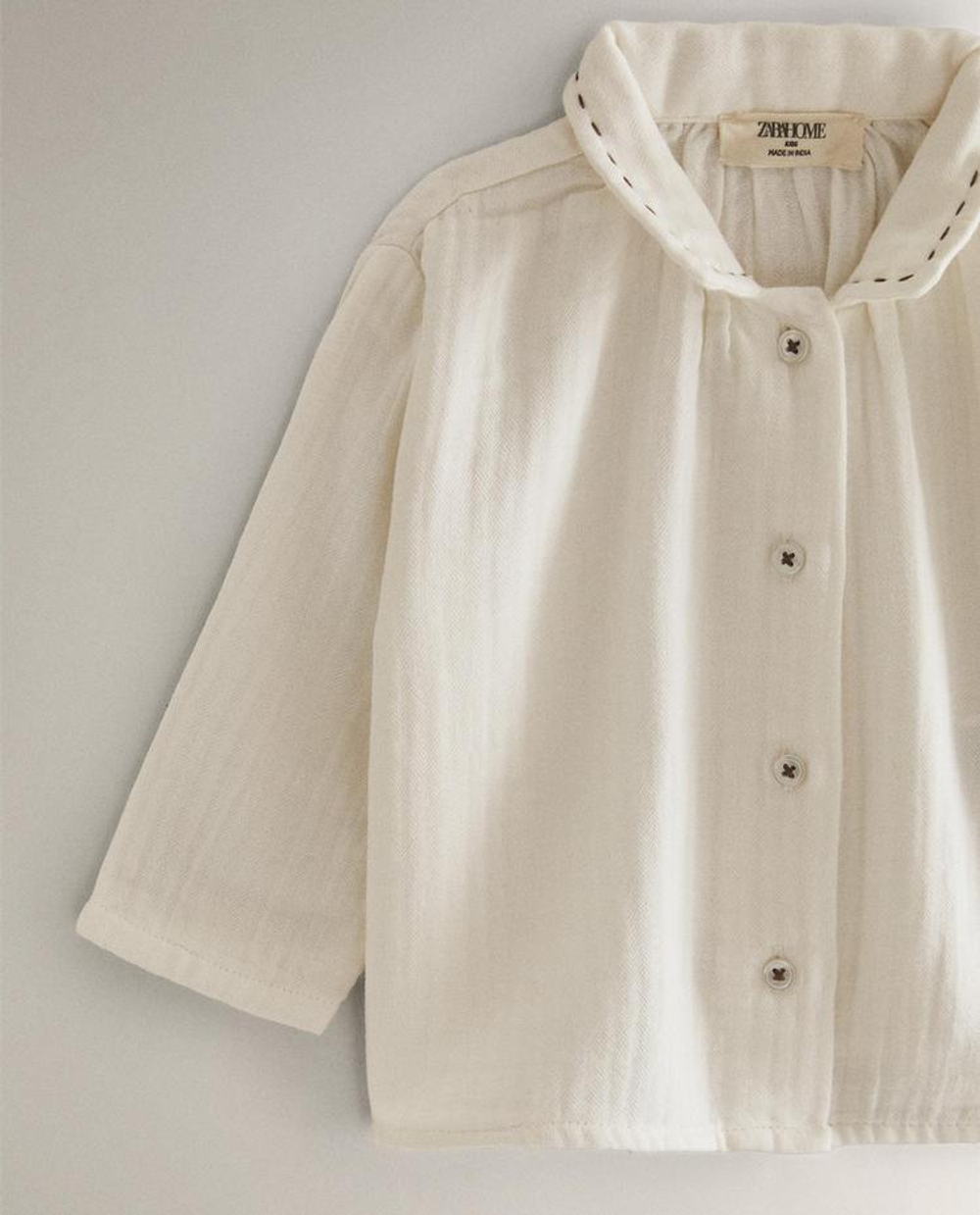 ZARA HOME ДЕТСКАЯ ХЛОПКОВАЯ РУБАШКА, ЖЕЛТОВАТО-БЕЛЫЙ