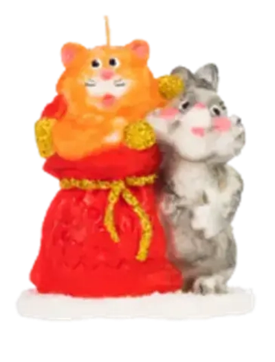Свеча «Кот и кролик с мешком подарков» 9,3*8*5,1 см