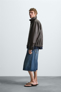 ZARA КУРТКА-БОМБЕР ИЗ ИСКУССТВЕННОЙ КОЖИ, ШОКОЛАДНО-КОРИЧНЕВЫЙ