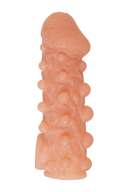 Насадка реалистичная KOKOS COCK SLEEVE с дополнительной стимуляцией, TPE, телесная, 13.8 см