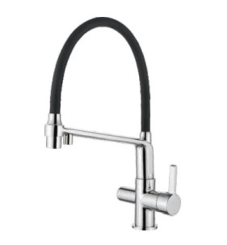 Смеситель для кухни с подключением к фильтру с питьевой водой. Хром+черный. Латунь AF14401