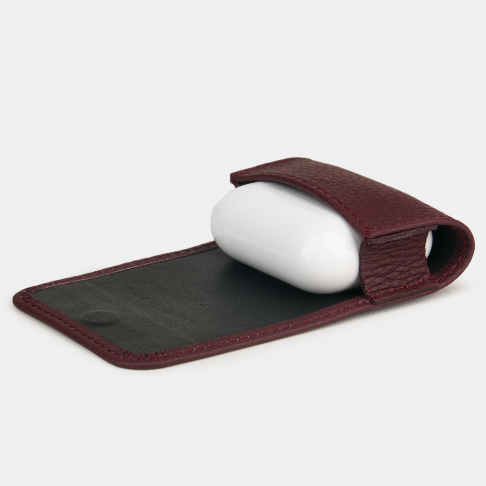 Чехол для наушников AirPods Pro 2,3 из кожи теленка, бордового цвета