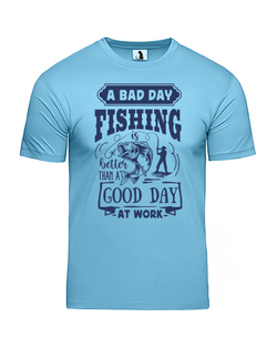 Футболка A bad day fishing прямая голубая с синим рисунком
