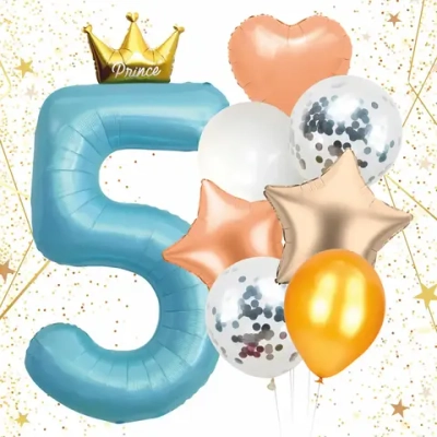 Набор шаров 8 шт «5 - Prince», голубой (цирфа + 7 шаров)