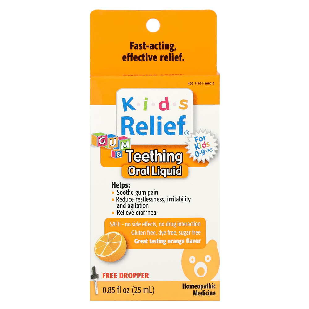 Homeolab USA, Kids Relief®, жидкость для перорального применения для десен и прорезывания зубов, для детей от 0 до 9 лет, апельсин, 25 мл (0,85 жидк. унц.)