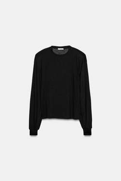 ZARA ФУТБОЛКА СВОБОДНОГО КРОЯ С ПОДПЛЕЧНИКАМИ, ЧЕРНЫЙ