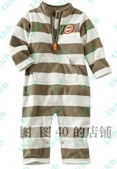 Комбинезон детский флисовый в полоску с карманом-кенгуру