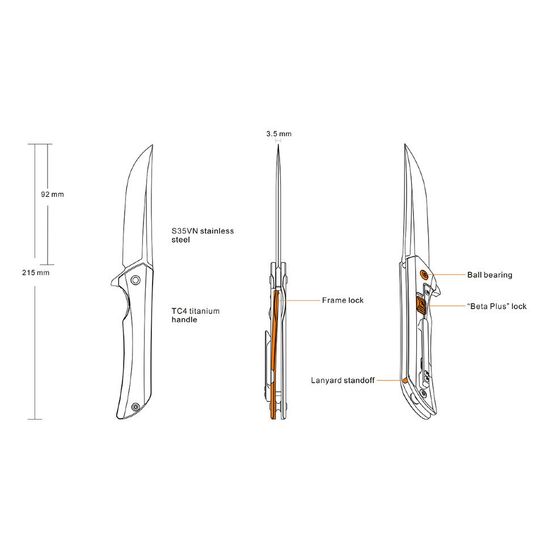 Складной нож Ruike M121-TZ c клинком из стали CPM-S35VN, рукоять титан