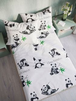 Постельное белье перкаль Сказка "Панды" 1,5-сп Наволочка 50х70 см 1 шт Простынь 150x215 см Пододеяльник 145x215 см
