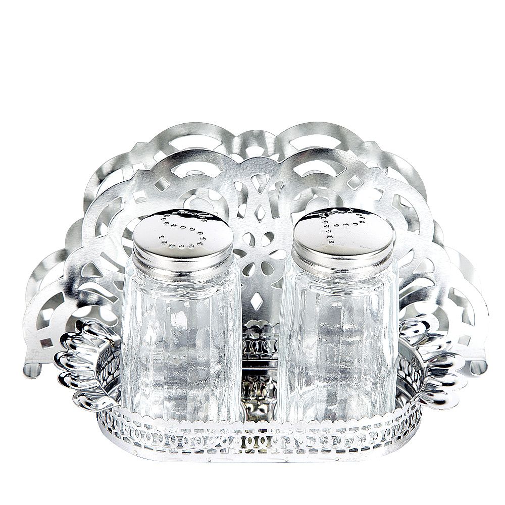 Набор для специй 2 пр (солонка, перечница) с салфетницей на металлической подставке 15,5х7,5х8,5см