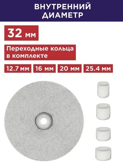 Диск абразивный для точила ПУЛЬСАР 125 х 32 х 16 мм F 60 белый (Al2O3) + кольца переходные