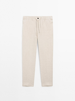 Massimo Dutti Льняные брюки total look, кремовый