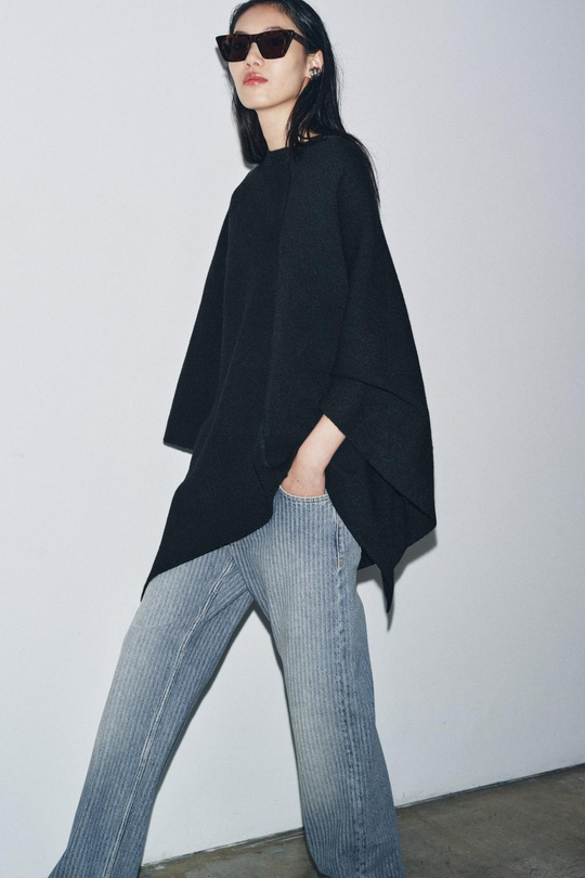 ZARA ТРИКОТАЖНАЯ НАКИДКА, ЧЕРНЫЙ