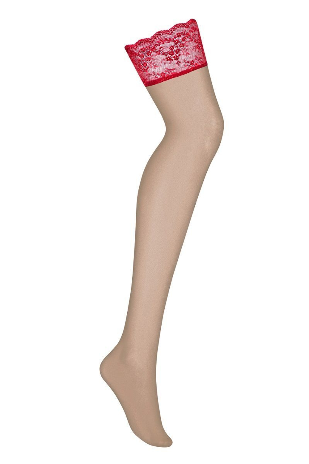 Чулки Lovica с широкой кружевной резинкой (Размер: S-M) (Цвет: бежевый с красным)