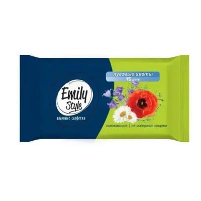 Салфетки влажные Универсальные 15 шт ЛУГОВЫЕ ЦВЕТЫ Emily Style