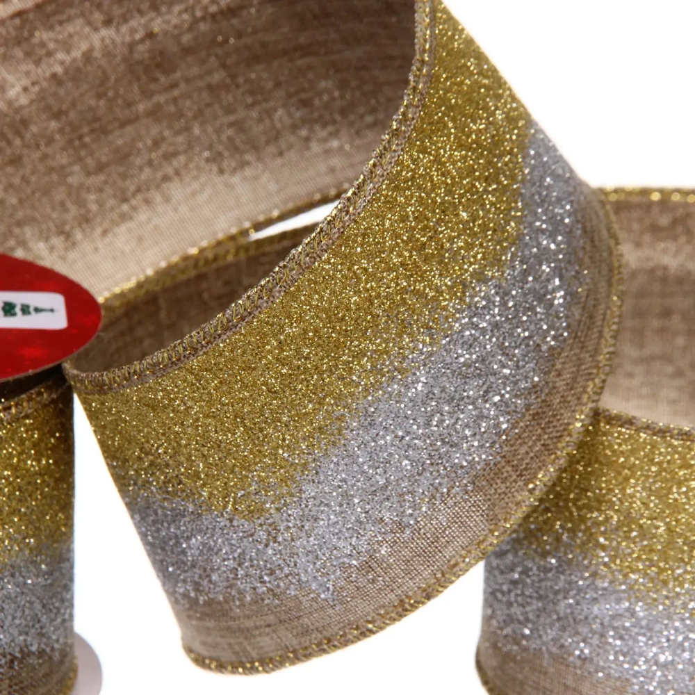 Лента для декорирования «Лунное сияние « 6,3 см, 2,7 м, Серебро/шампань