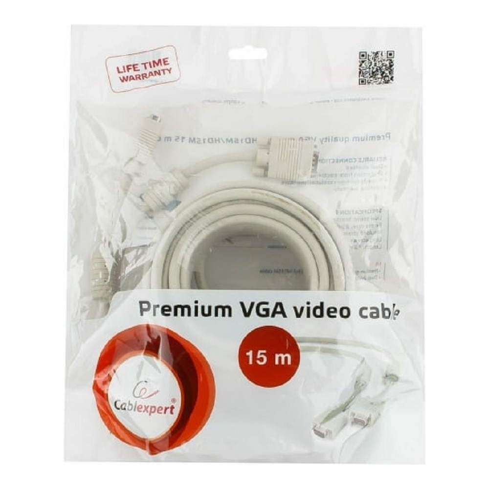 Видеокабели и переходники Gembird / Cablexpert CC-PPVGA-15m, Кабель VGA Premium ,15M / 15M,15м, двойн. экран,феррит. кольца,пакет