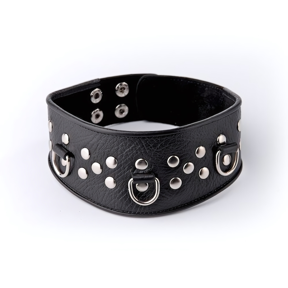 Кожаный черный ошейник с велюровой подкладкой (Цвет: черный)