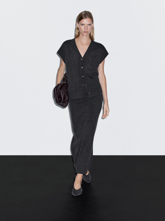 Massimo Dutti Юбка миди из двусторонней ткани, антрацитово-серый