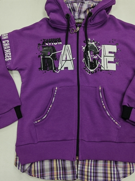 Кофта с капюшоном для девочек на замке с надписью RACE