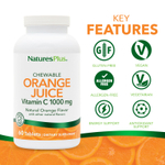 NaturesPlus, жевательный апельсиновый сок, витамин C, натуральный апельсин, 60 таблеток