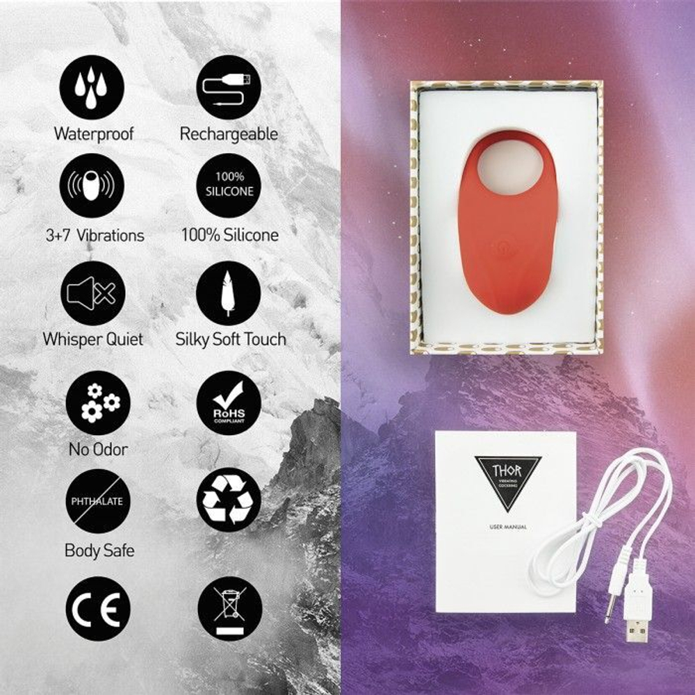 Виброкольцо FeelzToys Thor Cockring – 10 режимов, водонепроницаемое