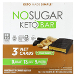 No Sugar Company, Keto Bar™, шоколад и арахисовая паста, 12 батончиков по 40 г (1,41 унции)