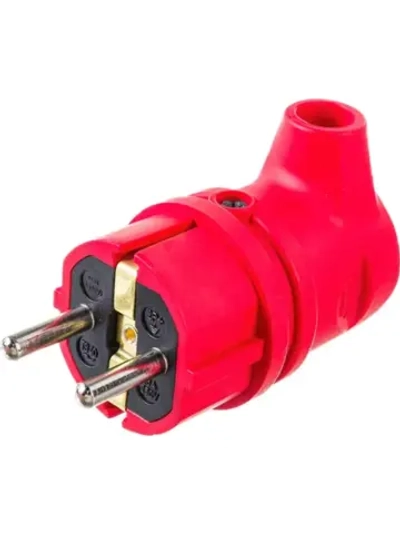 Угловая вилка каучук с заземлением 16А IP44 красная