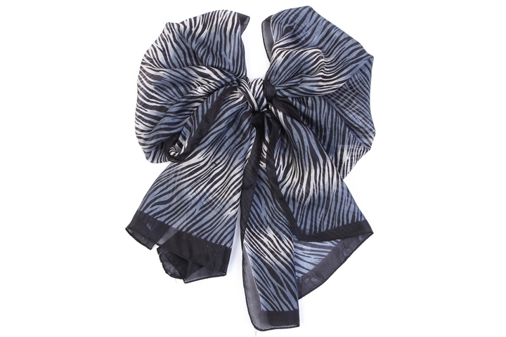Шарф материал Шелк 100% "Зебра" цвет белый темно-серый черный размер 45x170 см.