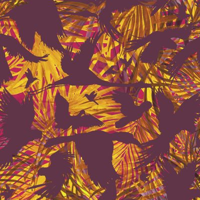 Тропические птицы на фоне пальм