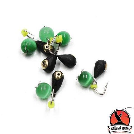 Мормышка вольф. безнасадочная "ЯМАН" Капля с отв. с латунной коронкой, d-5 мм, вес 1,9 г, кошачий глаз, цв. зеленый