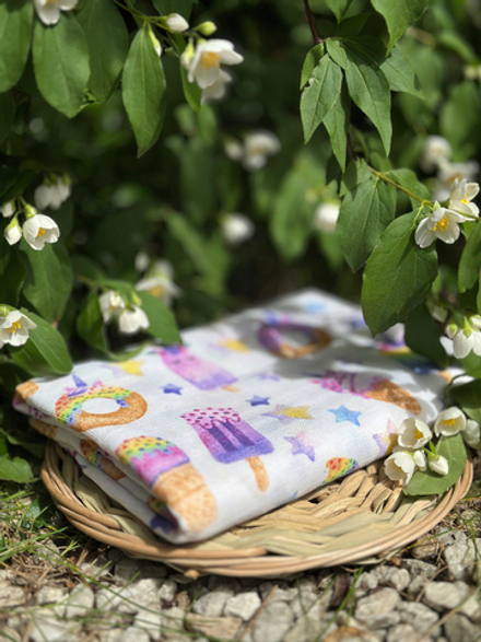 Муслиновая пеленка 2-х слойная Радужные сладости
