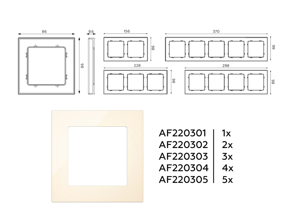 AF220304 Рамка ALFA Techno (Бежевый глянец) 4-ая