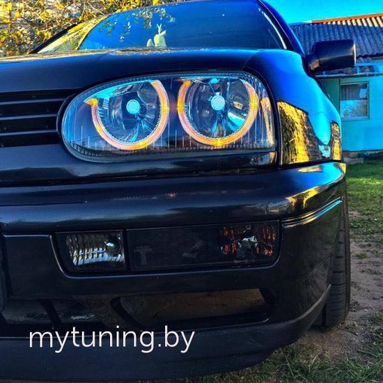 Передние фары VW Golf 3 angel eyes black