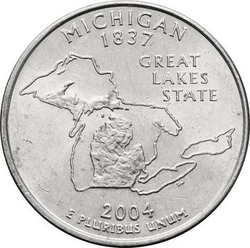 25 центов (1/4 доллара, квотер) 2004 США «Штат Мичиган» (P)