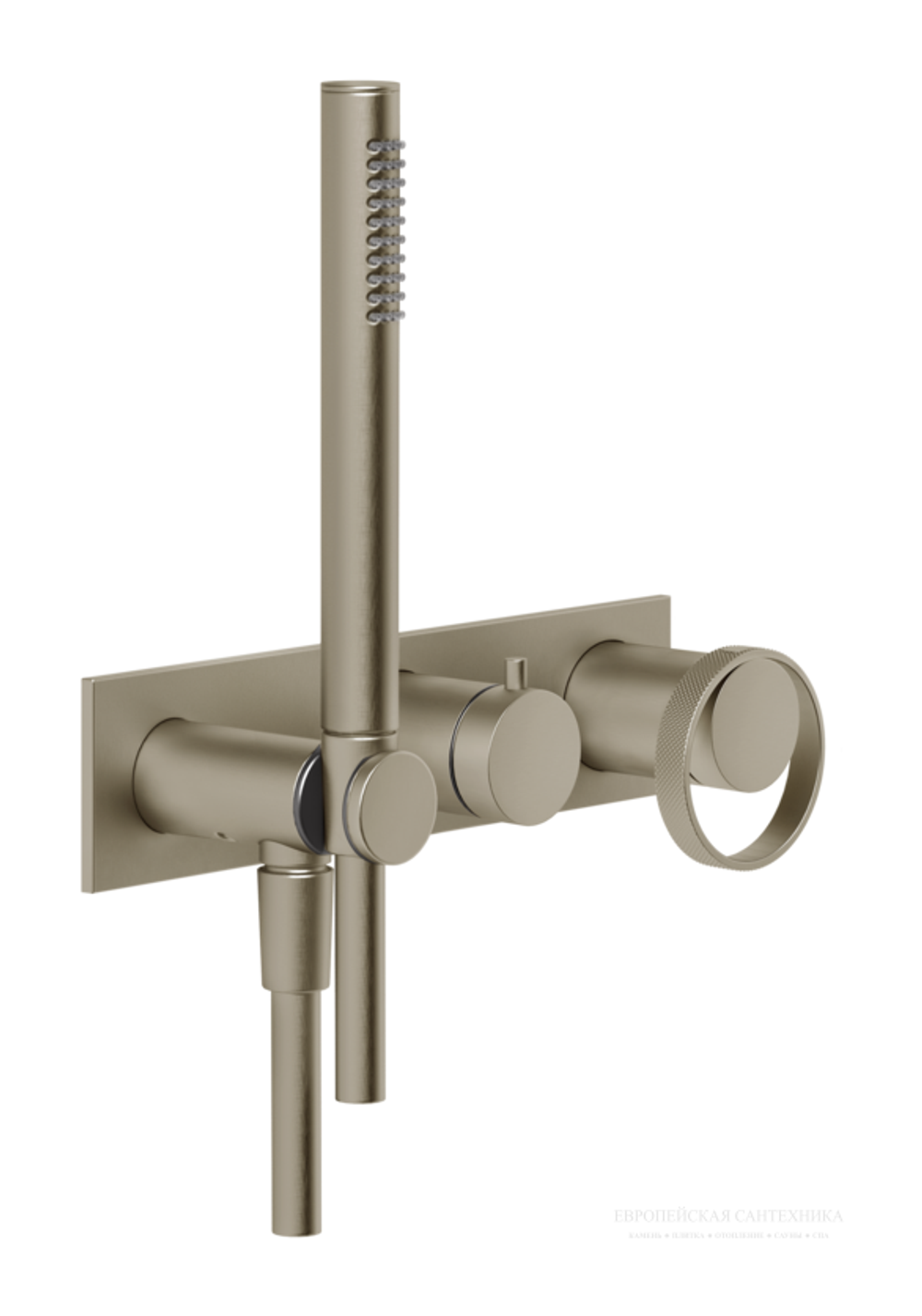Смеситель для ванны/душа Gessi Anello, настенный, с ручным душем и держателем, встраиваемый, цвет Finox Brushed Nickel