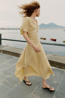 ZARA СТРУЯЩАЯСЯ ЮБКА АСИММЕТРИЧНОГО КРОЯ, ЖЕЛТЫЙ