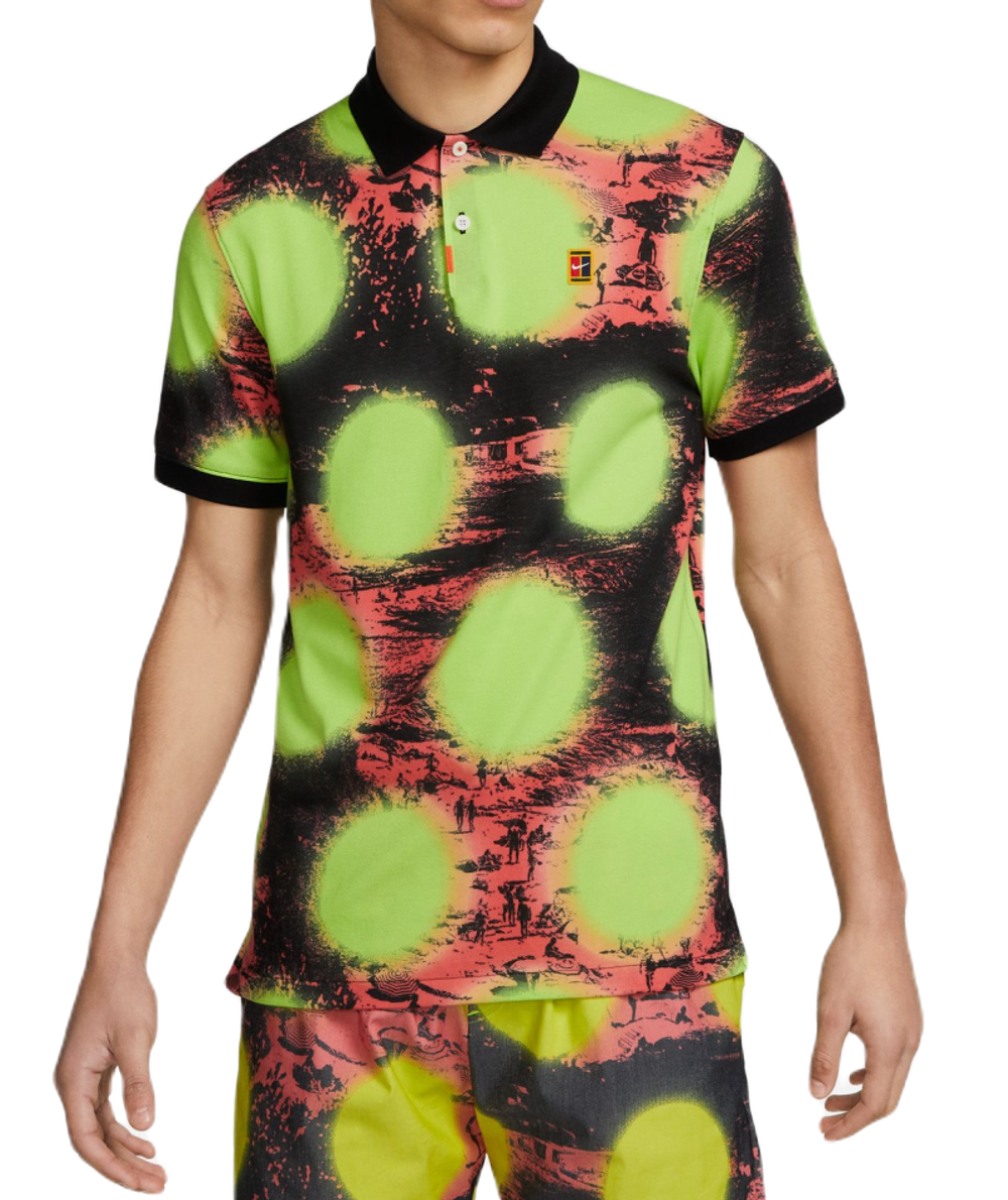 Теннисное поло Nike Printed Slim-Fit - volt/black/black