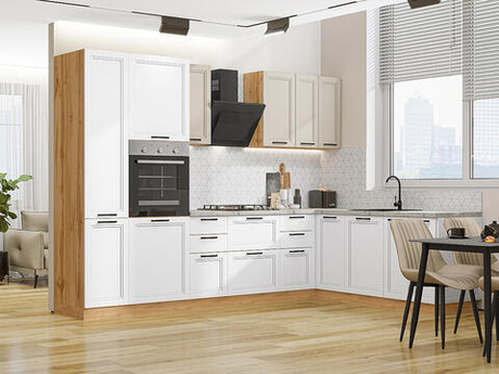 Прямая модульная кухня Нео-03 Cream Silk/White Silk - Дуб Вотан 2140*3000/2100*600