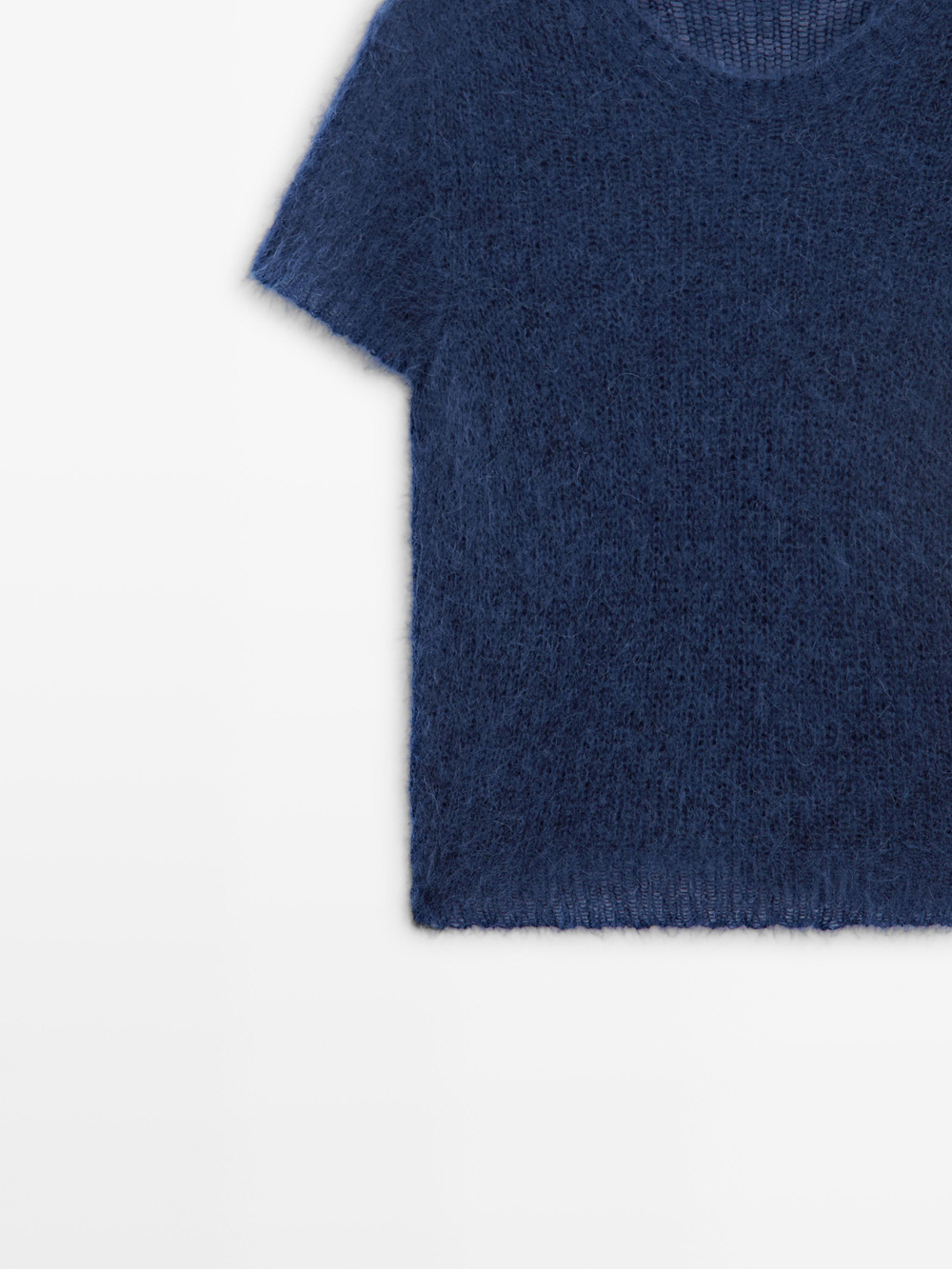 Massimo Dutti Трикотажный свитер из смесовой шерсти альпака с короткими рукавами, темно-синий
