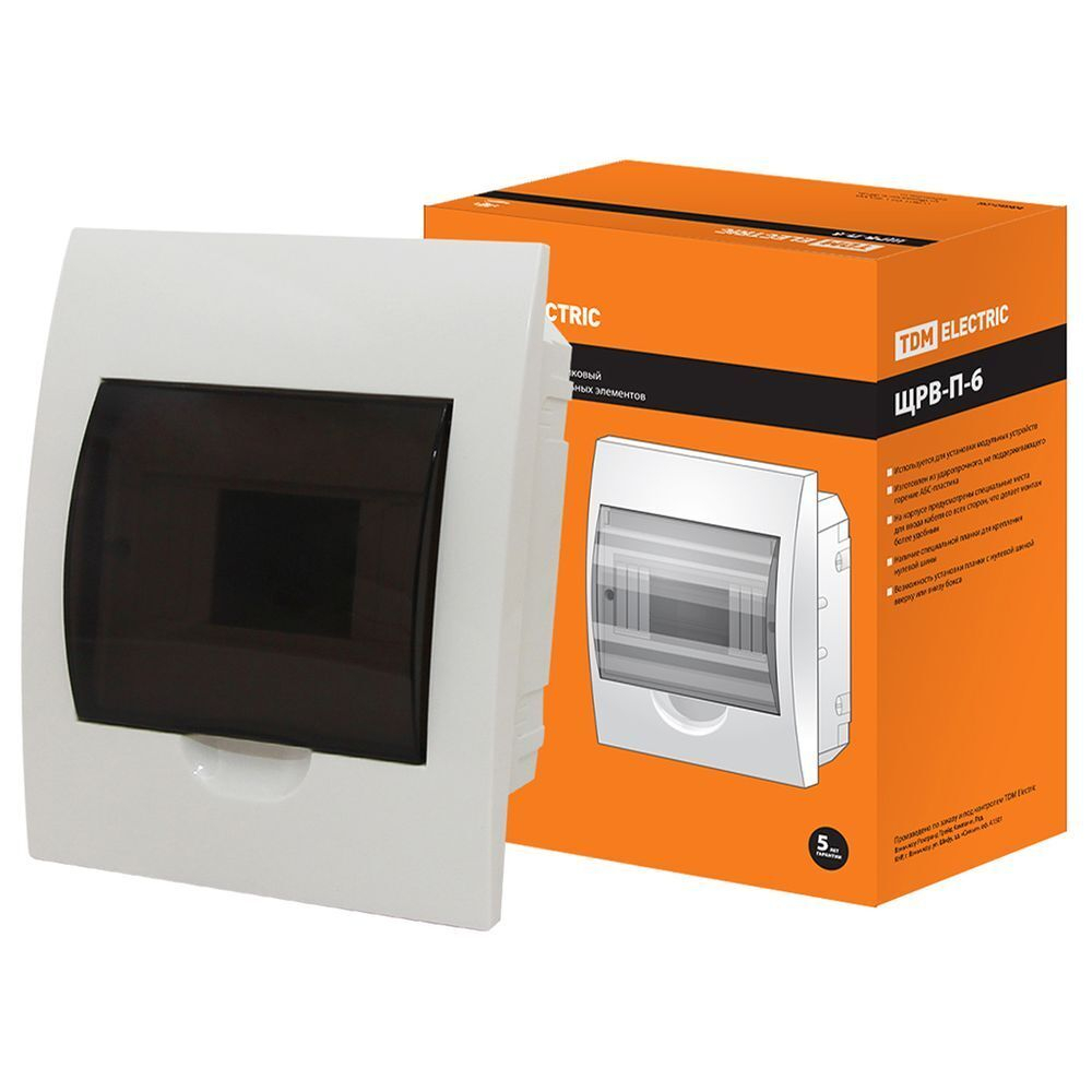 Бокс настенного монтажа встраиваемый, навесной, ЩРВ-П, пластик, TDM, 6мод, IP40, SQ0902-0002