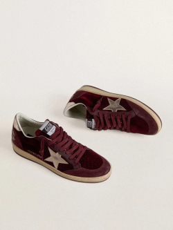 Ball Star burgundy velvet with a silver laminated leather star